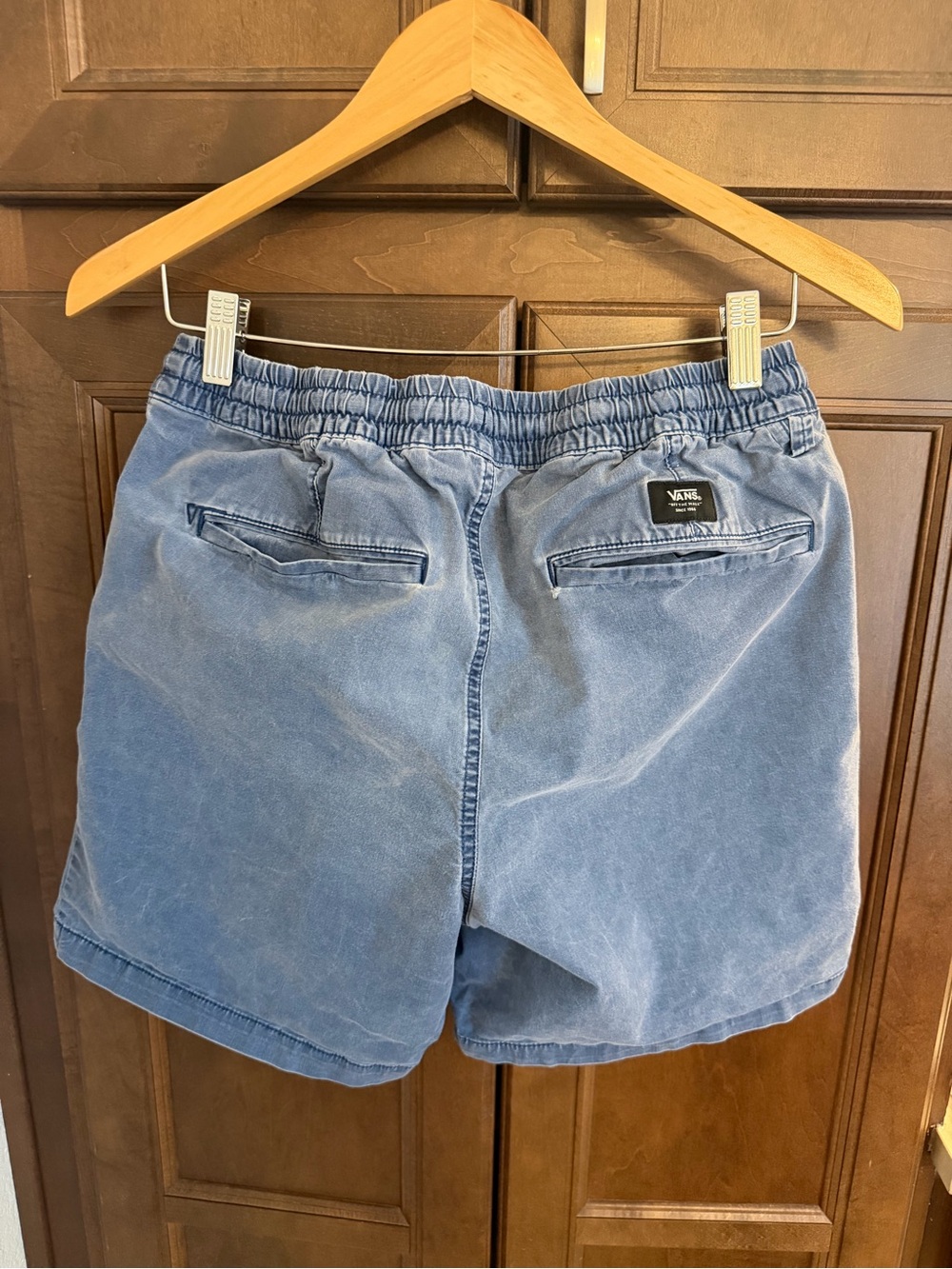 Vans Distressed Blue Elastic Waist Shorts with Back Pocket - Picture 3 of 4